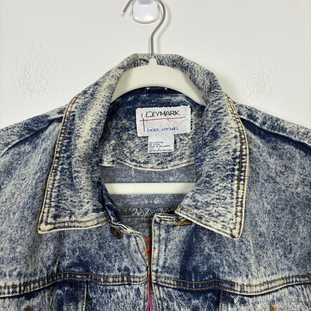 Vintage Mirage Las Vegas Acid Wash Denim Jacket Women's Large Neon Retro 90s - Picture 4 of 8